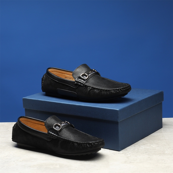Men's Horsebit Moccasin Loafer Shoes - BLACK - 1